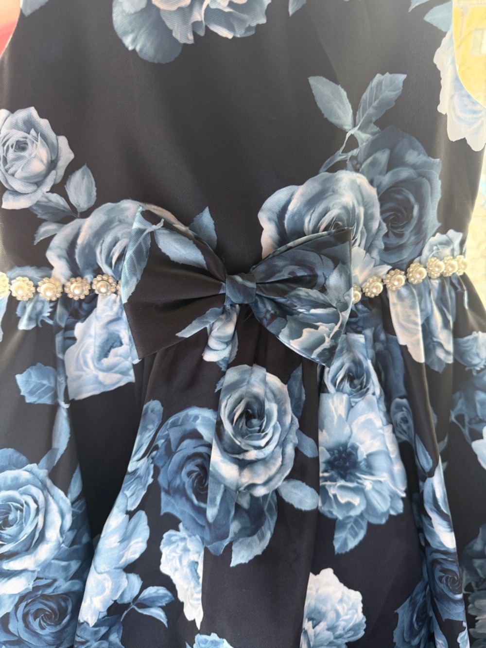 Floral Navy and Blue Girls' Party Dress - Picture 4 of 4